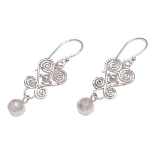 Alternate image for Heart Shaped Rainbow Moonstone Sterling Silver Earrings Sweethearts