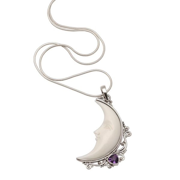 Alternate image for Amethyst Crescent Moon Pendant Necklace from Bali Resting Moon
