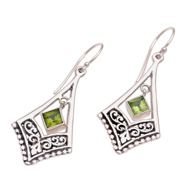 Alternate image for Handmade Sterling Silver Green Peridot Dangle Earrings Gianyar Dangle