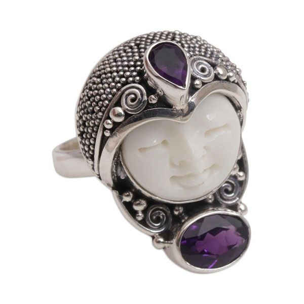 Alternate image for Amethyst and 925 Silver Face Shaped Ring from Bali Moonlight Prince