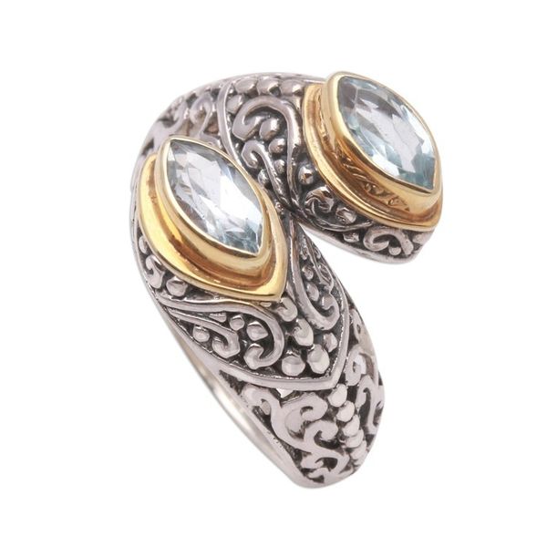 Alternate image for Gold Accented Blue Topaz Wrap Ring from Bali Double Marquise