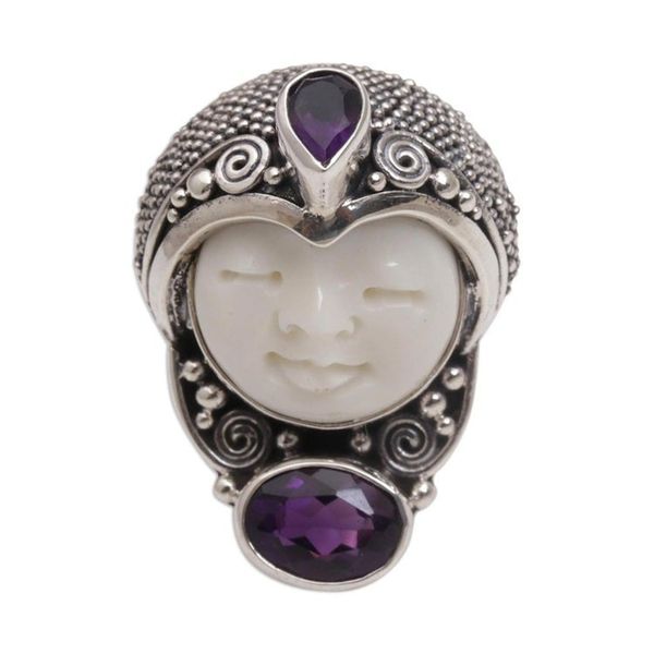 Alternate image for Amethyst and 925 Silver Face Shaped Ring from Bali Moonlight Prince