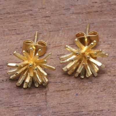 Alternate image for Modern 18k Gold Plated Sterling Silver Stud Earrings Golden Coral