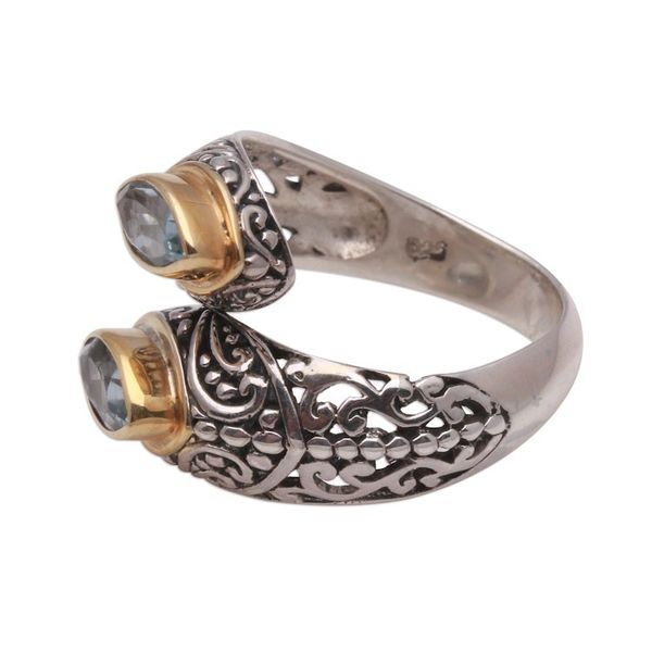 Alternate image for Gold Accented Blue Topaz Wrap Ring from Bali Double Marquise