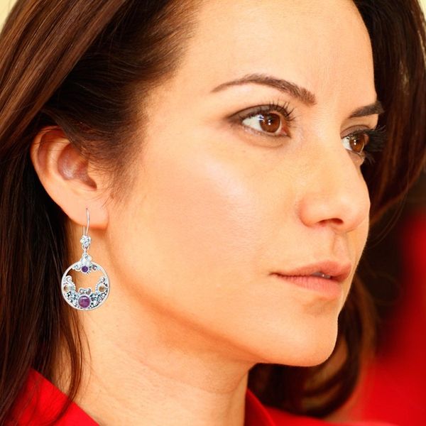 Alternate image for Pearl and Amethyst Earrings from Balinese Artisan Frangipani Moons