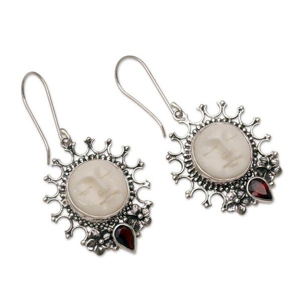 Alternate image for Handcrafted Sun-Themed Garnet Dangle Earrings from Bali Sunny Soul