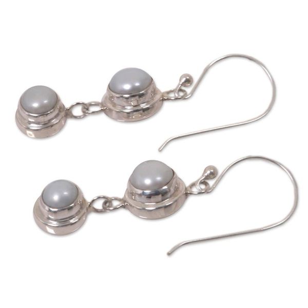 Alternate image for Pearl Sterling Silver Dangle Earrings Two Full Moons