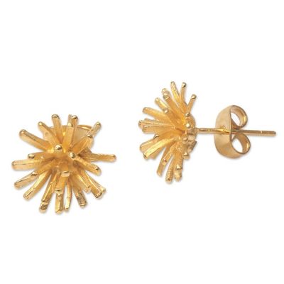 Alternate image for Modern 18k Gold Plated Sterling Silver Stud Earrings Golden Coral
