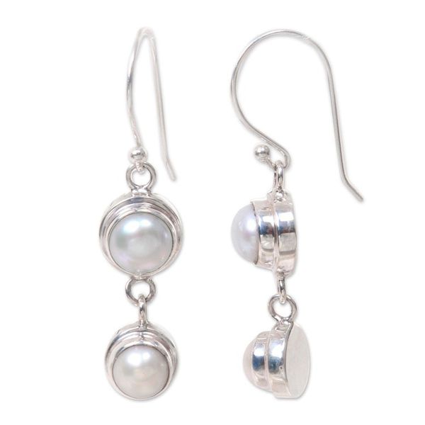 Alternate image for Pearl Sterling Silver Dangle Earrings Two Full Moons