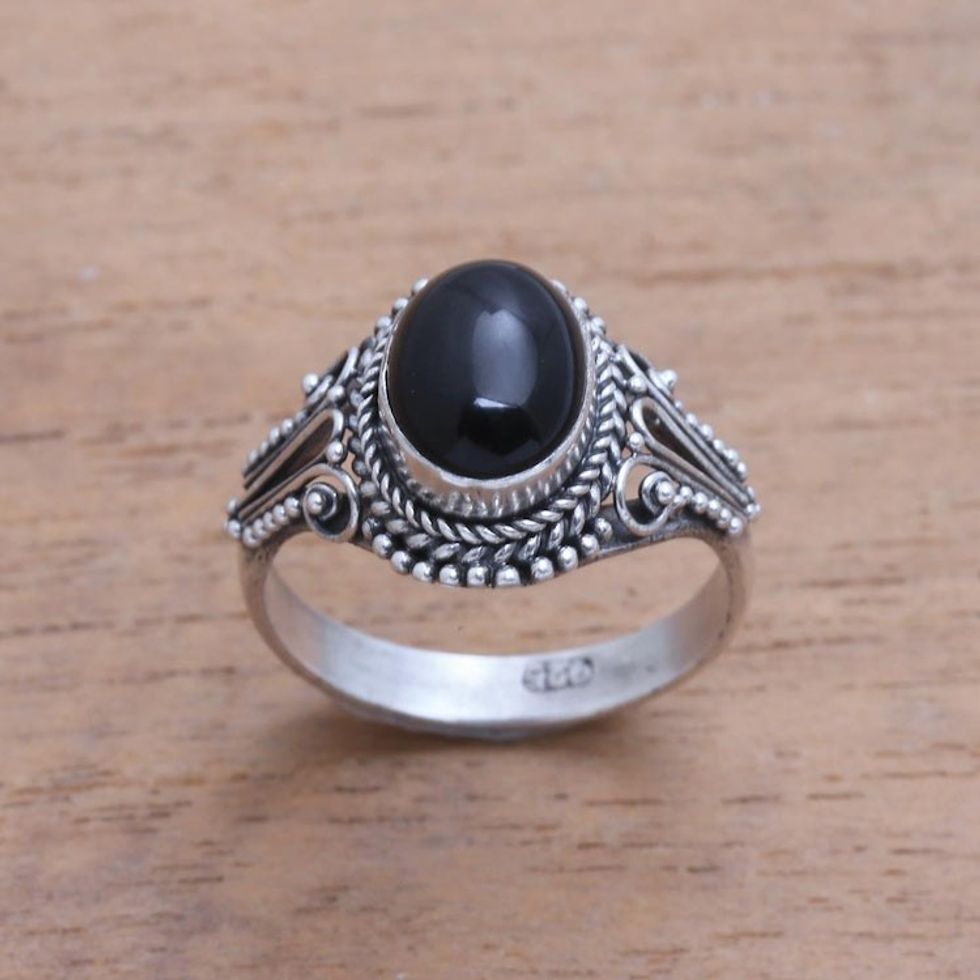 Handmade Onyx Single-Stone Ring from Bali 'Princess Gem'