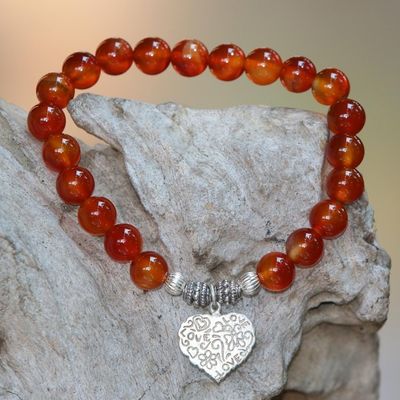 Alternate image for Red Carnelian Heart Charm Beaded Bracelet from Bali Loving Fantasy
