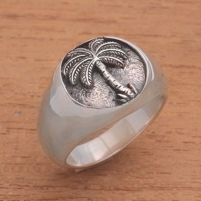 Alternate image for Handcrafted Palm Tree Sterling Silver Signet Ring from Bali Stately Palm