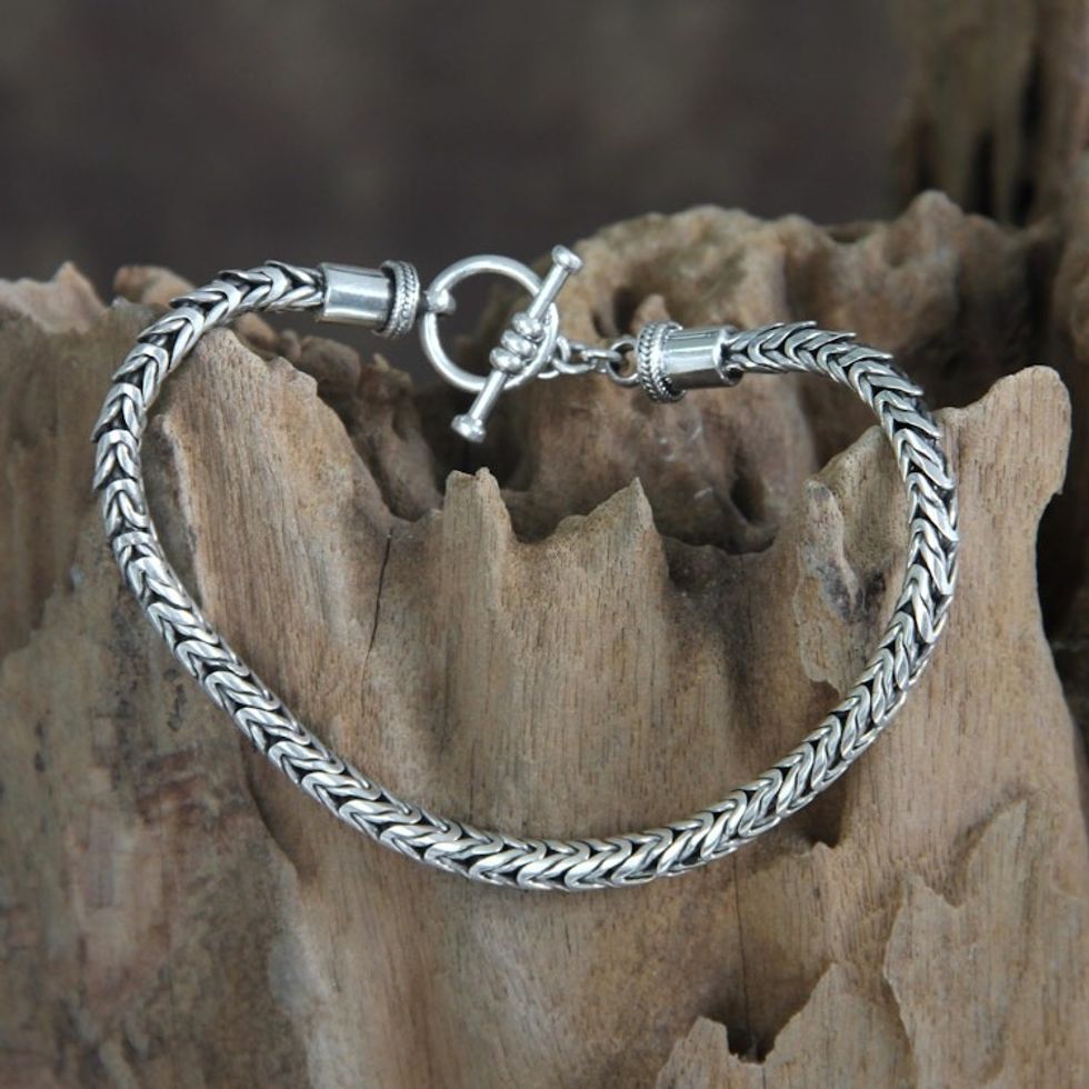 Men's Unique Sterling Silver Chain Bracelet 'Dragon Tail'