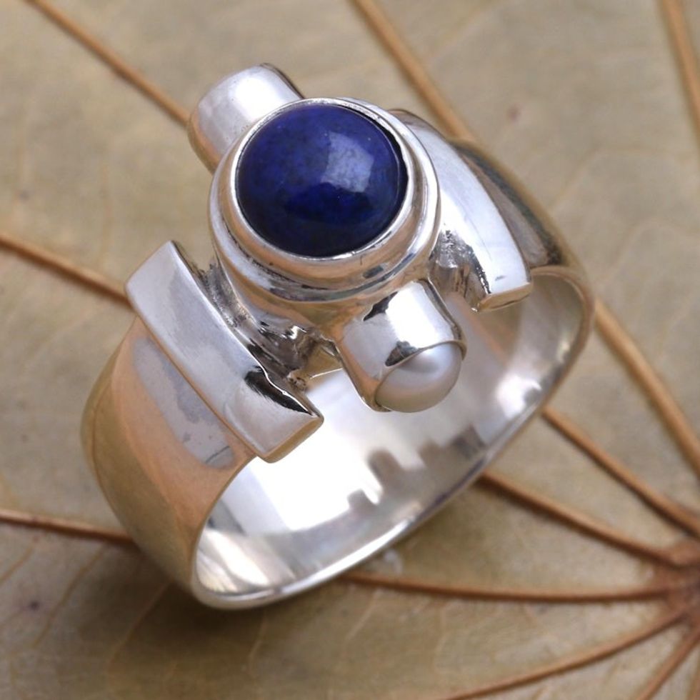 Handcrafted Sterling Silver and Lapis Lazuli Ring 'Direction'