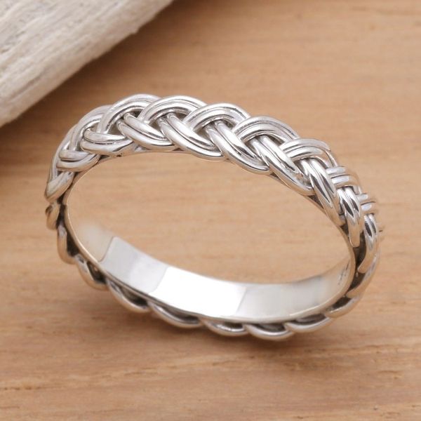 Alternate image for Braided Sterling Silver Band RIng for Women Amlapura Braid