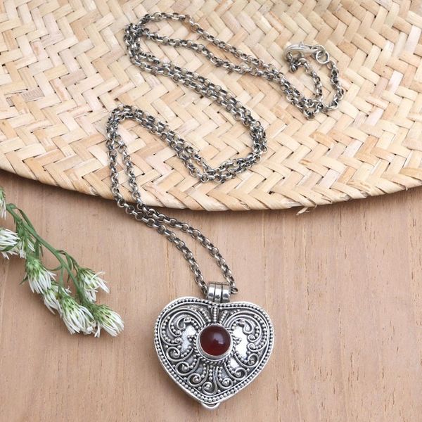 Alternate image for Garnet Locket Necklace with Heart Motif Open Secret