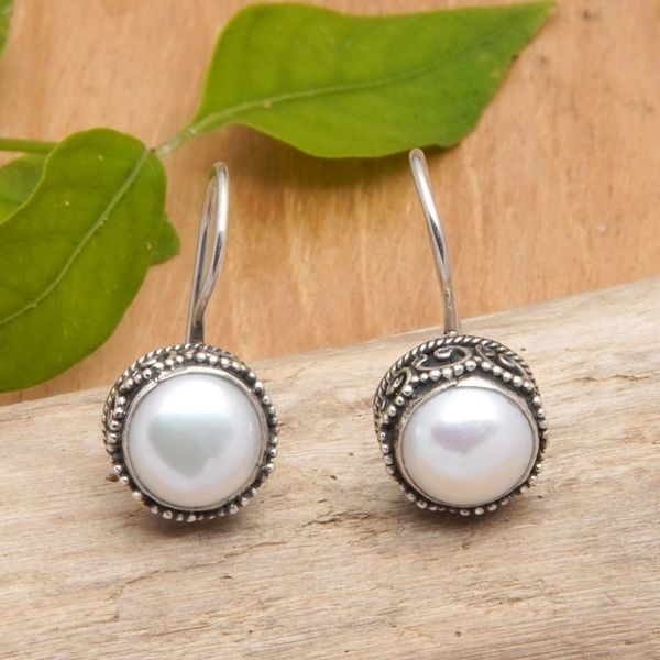 Alternate image for Traditional Round Sterling Silver Drop Earrings with Pearls Pearly Winds