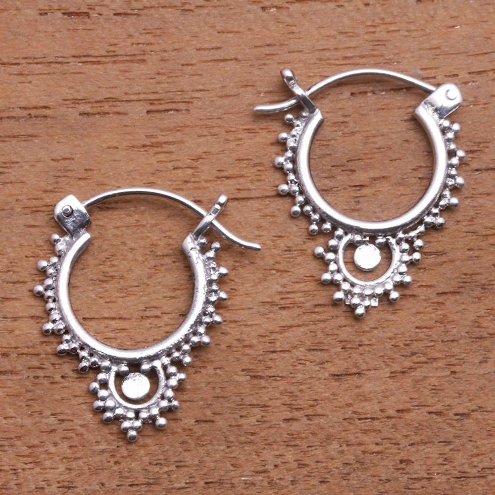 Bubble Pattern Sterling Silver Hoop Earrings from Bali 'Delightful Bubbles'