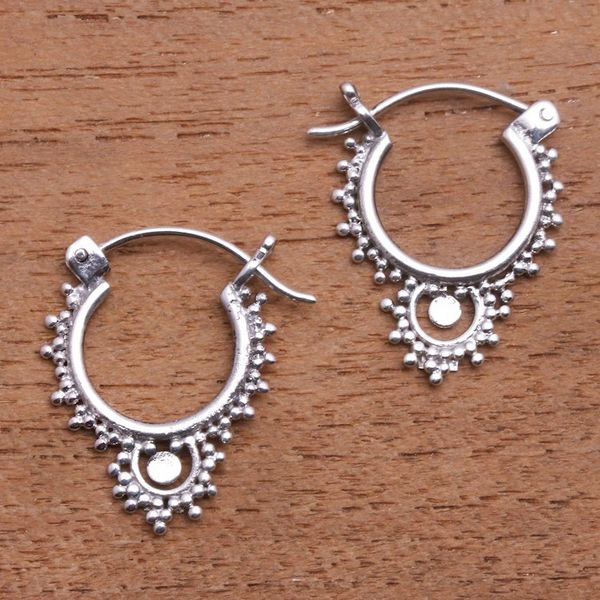 Alternate image for Bubble Pattern Sterling Silver Hoop Earrings from Bali Delightful Bubbles