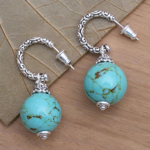 Alternate image for Ornate Sterling Silver Earrings with Reconstituted Turquoise Serene Planet