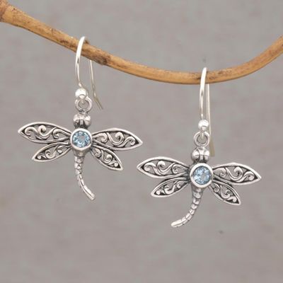 Alternate image for Sterling Silver and Blue Topaz Dangle Earrings Enchanted Dragonfly