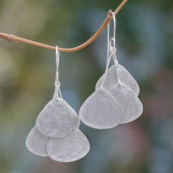 Alternate image for Sterling Silver Hook Earrings Artisan Crafted Jewelry Tripartite Butterfly Wings