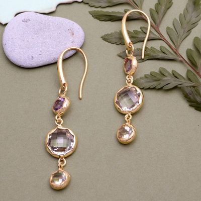 Alternate image for Polished 18k Gold-Plated Multi-Gemstone Dangle Earrings Energy Planets