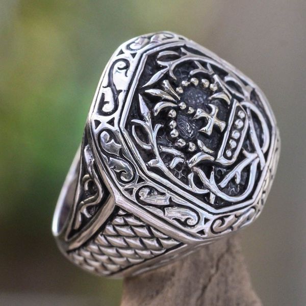 Alternate image for Mens Sterling Silver Cross Signet Ring Cardinal