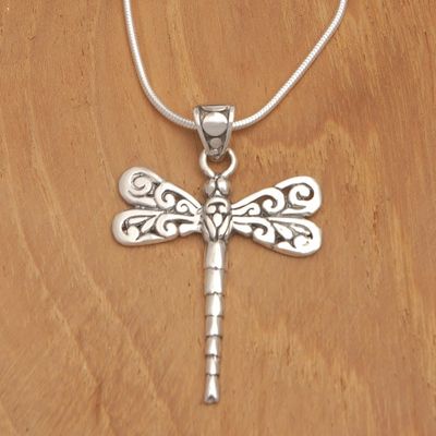 Alternate image for Dragonfly-Themed Sterling Silver Pendant Necklace from Bali Gianyar Dragonfly