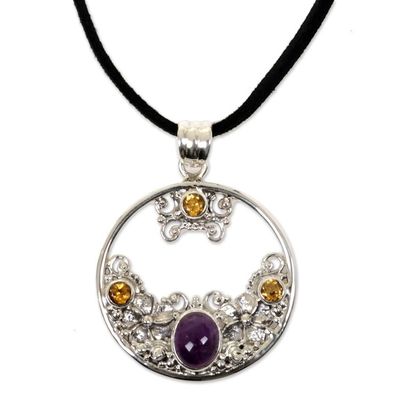 Alternate image for Citrine Amethyst and Sterling Silver Necklace Bali Jewelry Frangipani Moon