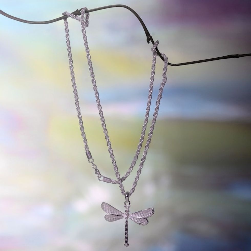 Hand Crafted Sterling Silver Necklace with Dragonfly Pendant 'White Dragonfly'