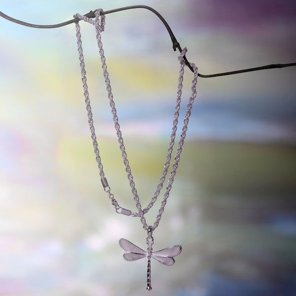 Alternate image for Hand Crafted Sterling Silver Necklace with Dragonfly Pendant White Dragonfly
