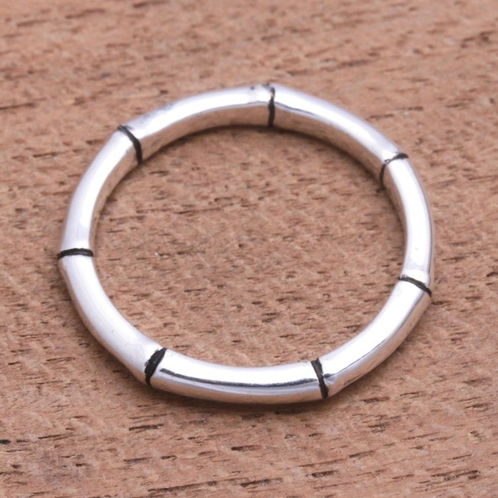 Handcrafted Bamboo Motif Sterling Silver Band Ring 'Bamboo Regeneration''