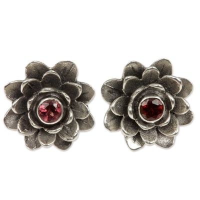Alternate image for Floral Sterling Silver Garnet Earrings Red-Eyed Lotus