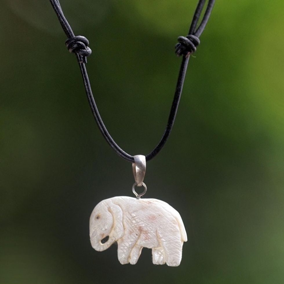 Hand Made Bone Pendant Necklace Elephant from Indonesia 'Stoic Elephant'