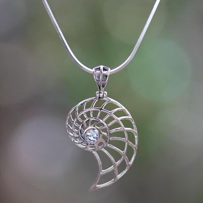 Alternate image for Handcrafted Blue Topaz Nautilus Necklace Sparkling Nautilus