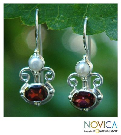 Alternate image for Sterling Silver Garnet Drop Earrings Sunrise Spirit