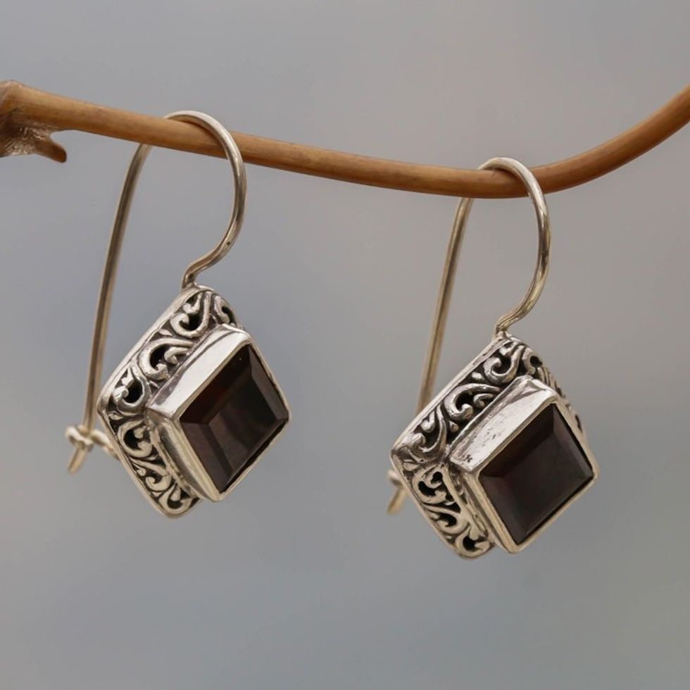 Sterling Silver and Garnet Drop Earrings 'Ubud Goddess'