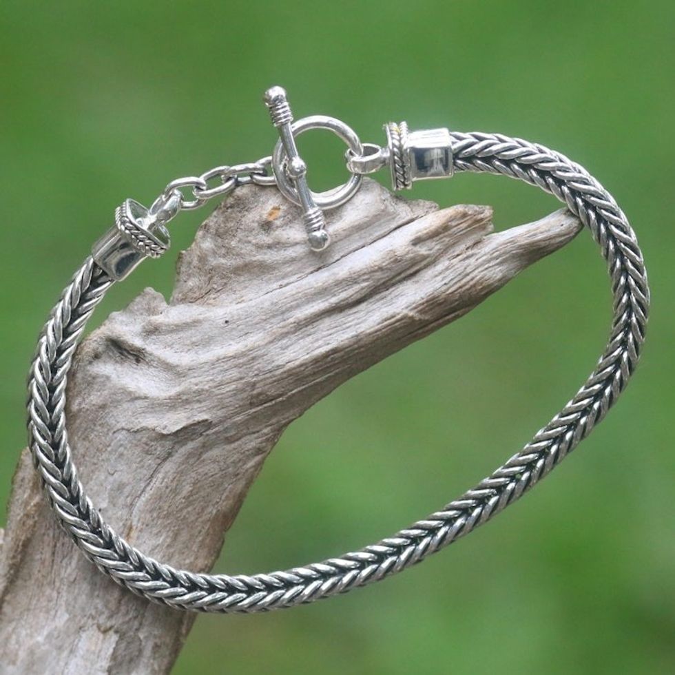 Sterling Silver Link Bracelet from Indonesia 'Dragon Braid'