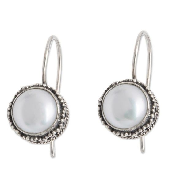 Alternate image for Traditional Round Sterling Silver Drop Earrings with Pearls Pearly Winds