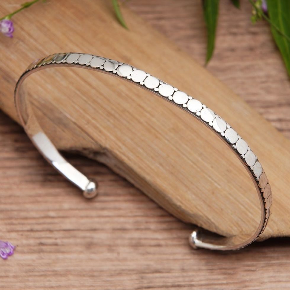 Classic Sterling Silver Cuff Bracelet in a Polished Finish 'Lunar Palace'