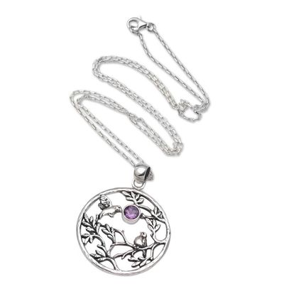 Alternate image for Amethyst and Sterling Silver Hummingbird Pendant Necklace Hummingbird Tree