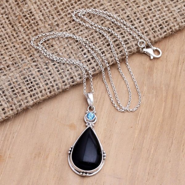 Alternate image for Sterling Silver and Blue Topaz Pendant Necklace Heartbroken Tears