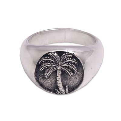 Alternate image for Handcrafted Palm Tree Sterling Silver Signet Ring from Bali Stately Palm