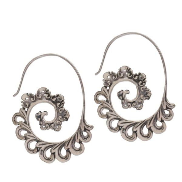 Alternate image for 925 Sterling Silver Paisley Half-Hoop Earrings from Bali Paisley Ferns