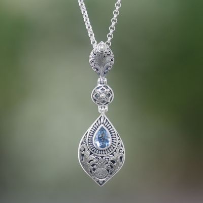 Alternate image for Floral Blue Topaz Pendant Necklace from Bali Tari Lotus