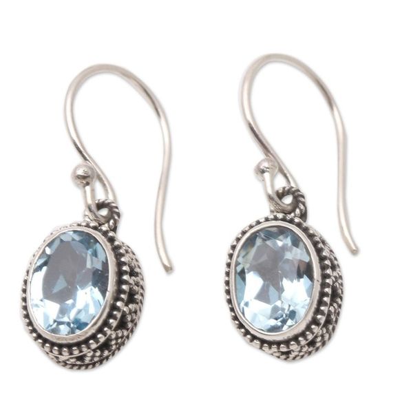 Alternate image for Handmade Sterling Silver and Blue Topaz Dangle Earrings Soft Music in Blue