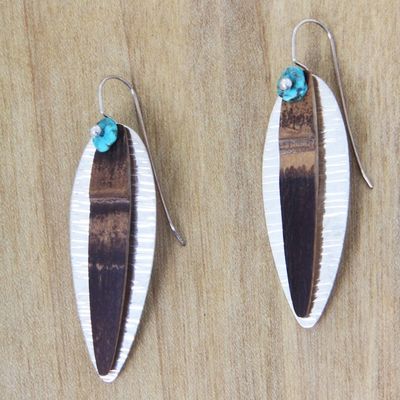 Alternate image for Drop Earrings Crafted from Silver Turquoise and Bamboo Bamboo Island