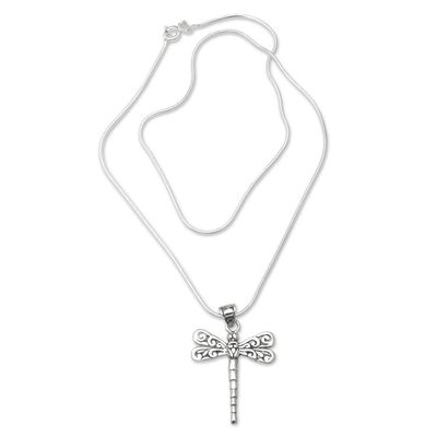 Alternate image for Dragonfly-Themed Sterling Silver Pendant Necklace from Bali Gianyar Dragonfly
