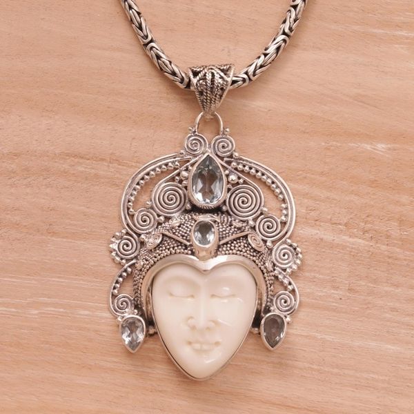 Alternate image for Blue Topaz and Sterling Silver Face Necklace form Bali Bedugul Prince